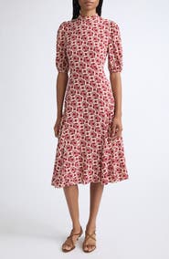Diane von Furstenberg Nella Floral Print Short Sleeve Midi Dress
