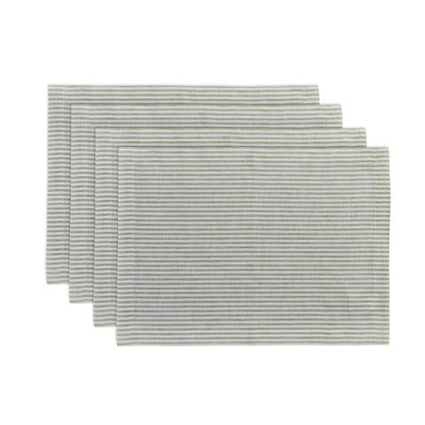 Linen Placemats Set of 4, 14 x 19 Inch for Dining Table, Holiday and Everyday Table Decor - Narrow Stripe