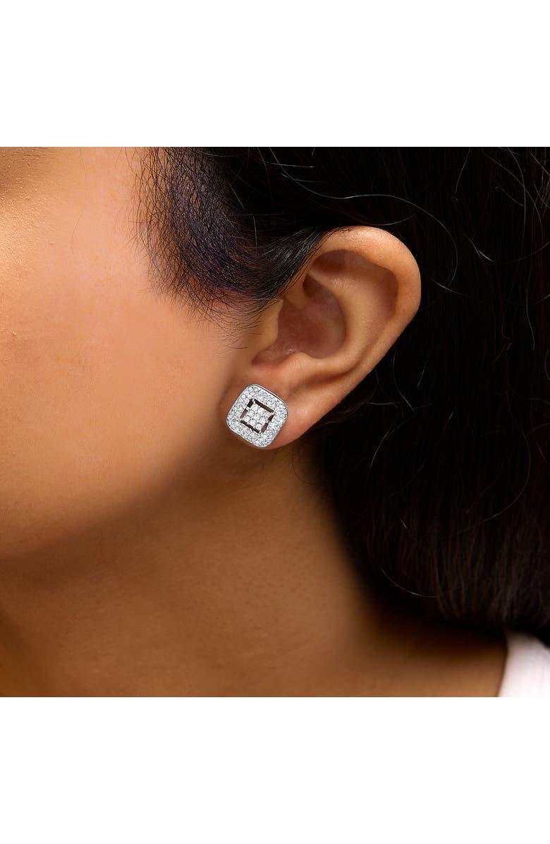 Haus of Brilliance 10K White Gold 1.00 Cttw Diamond Composite and Halo Stud Earrings, Alternate, color, White