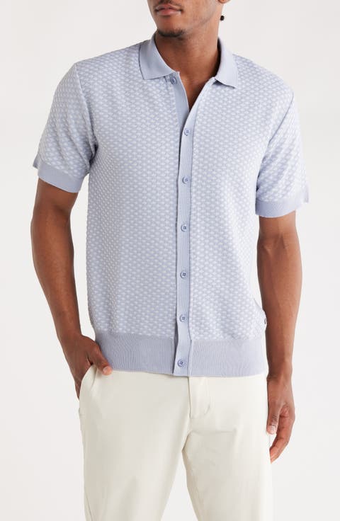 Willisons Diamond Knit Short Sleeve Button-Up Shirt