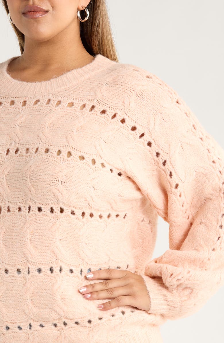 Treasure & Bond Cable Crewneck Sweater, Alternate, color, Pink