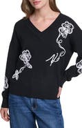 KARL LAGERFELD PARIS Floral V-Neck Sweater