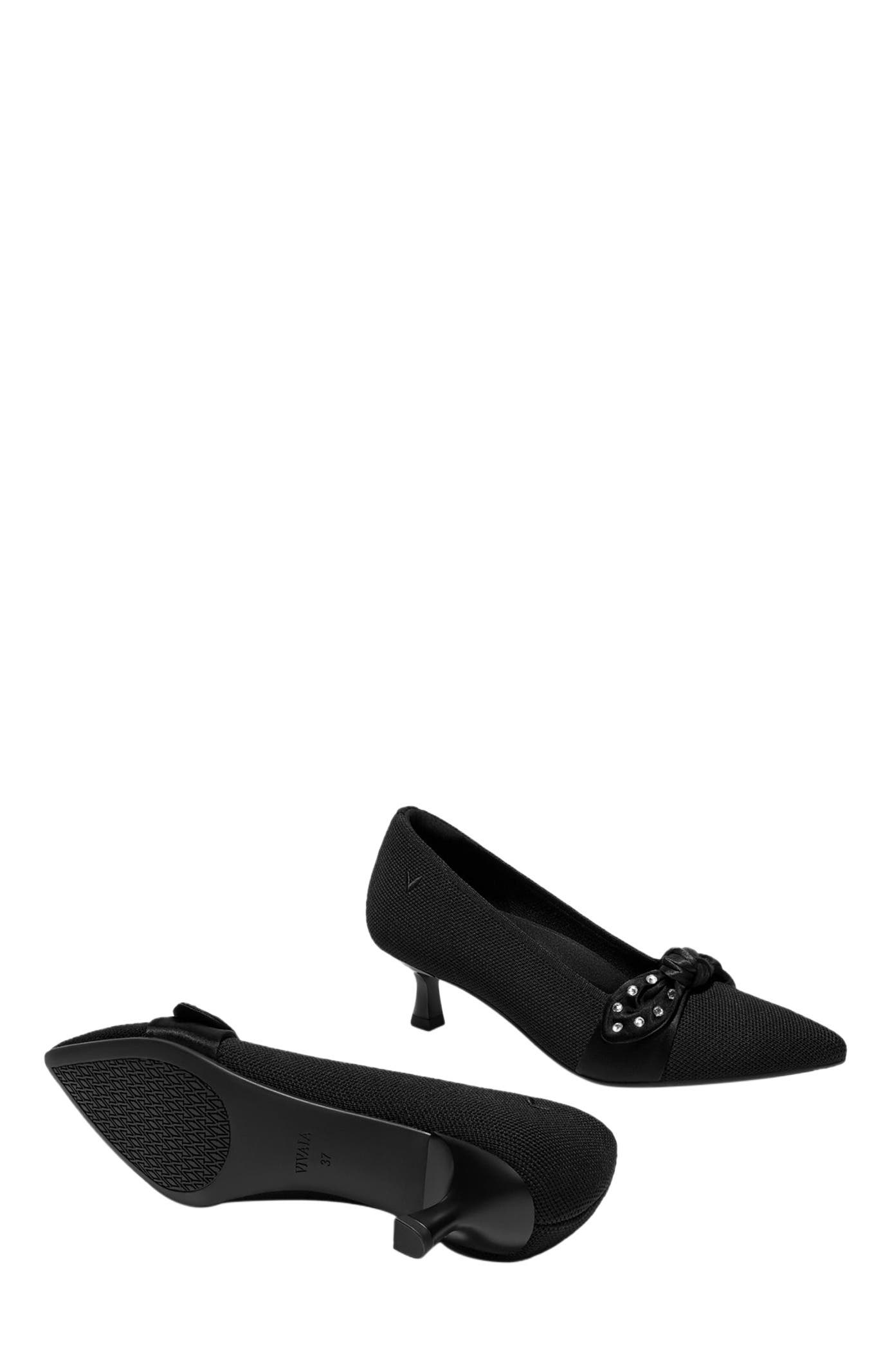 VIVAIA Pointed-Toe Bow Kitten Heels, Alternate, color, Black Satin Rhinestone