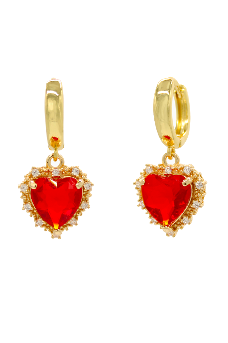 Earrings With Red Heart Pendant, Main, color, Gold