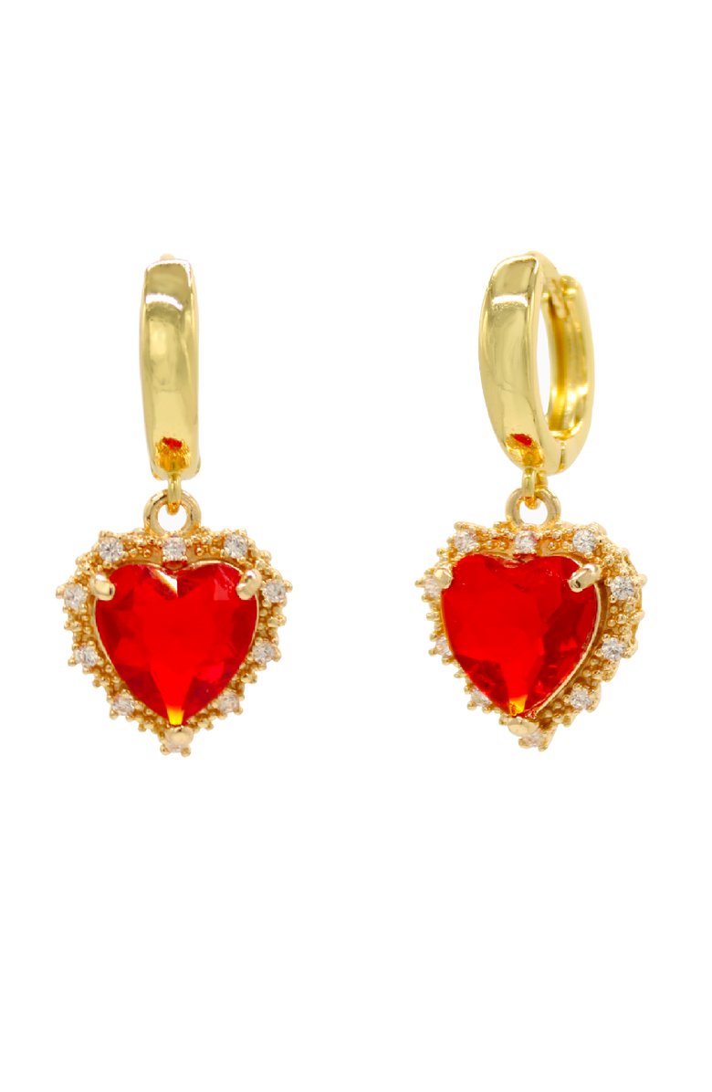Velvet Luna Earrings With Red Heart Pendant, Main, color, Gold