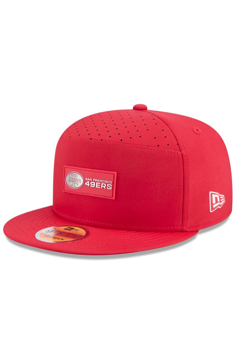 New Era Men's New Era Scarlet San Francisco 49ers 2025 Sideline Throwback Split Panel 9FIFTY Snapback Hat, Main, color, 