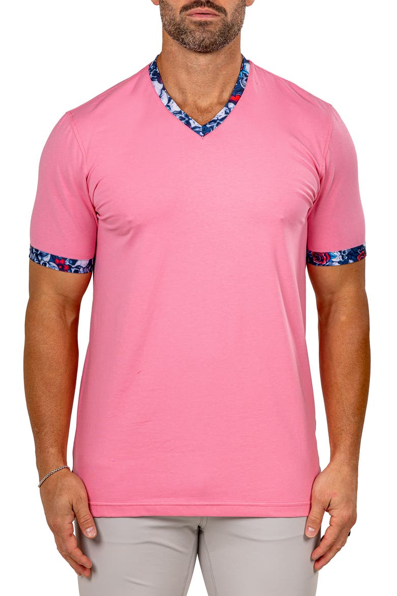 Edison Marthyr1101 Pink Cotton V-Neck T-Shirt, Main, color, PINK