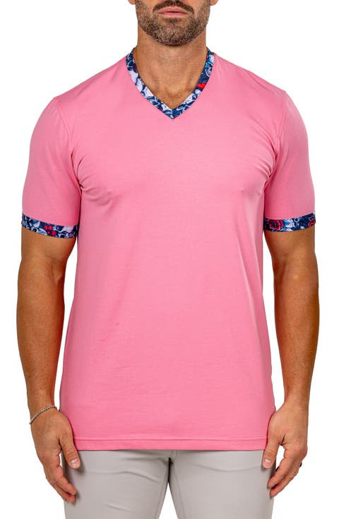 Edison Marthyr1101 Pink Cotton V-Neck T-Shirt