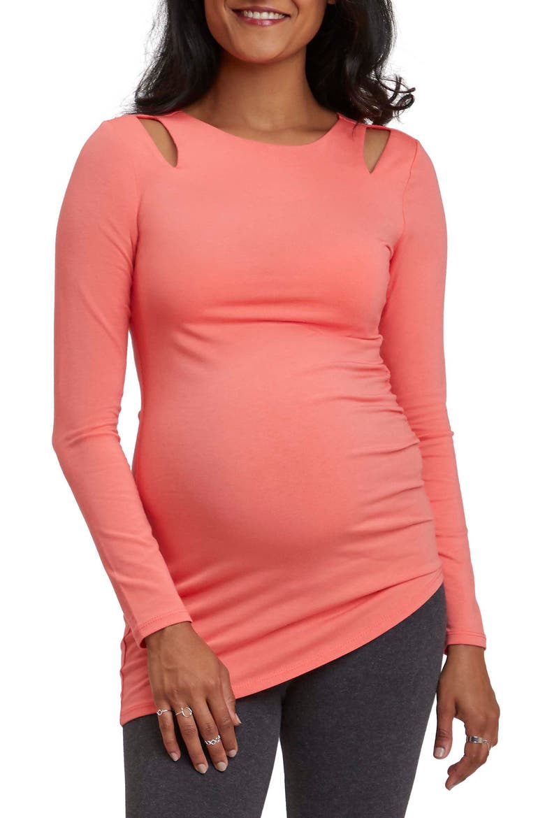 Double Keyhole Maternity Top, Main, color, CORAL