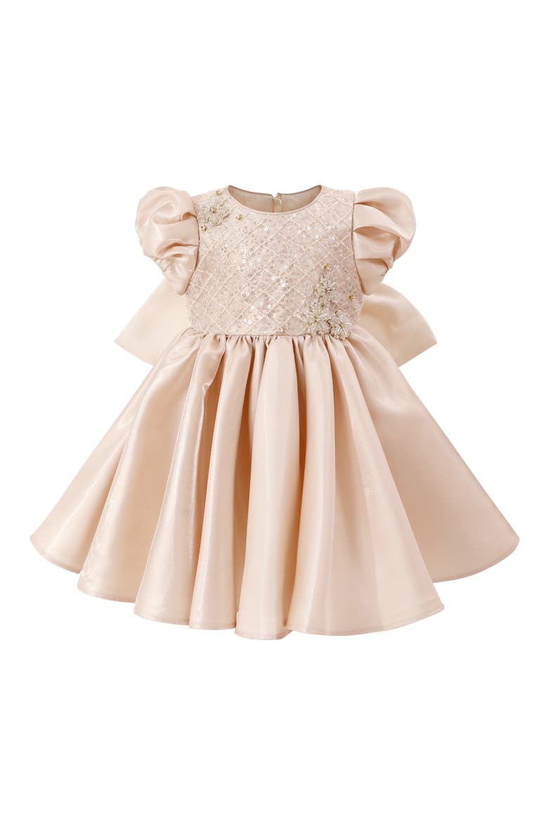 Hera Satin Bow Occasion Dress, Main, color, Champagne
