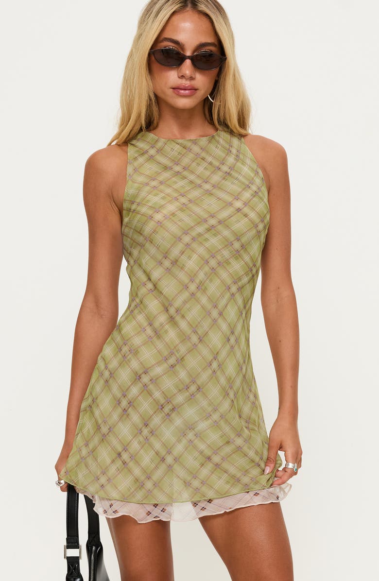 Princess Polly Buffie Minidress, Alternate, color, Green Check