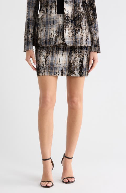 Plaid Flocked Miniskirt