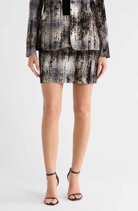 Plaid Flocked Miniskirt