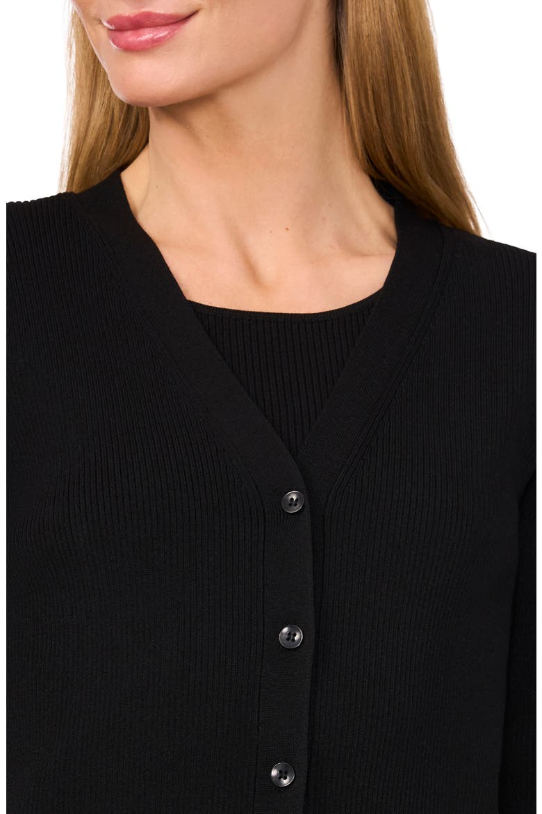 Rib V-Neck Cardigan, Alternate, color, RICH BLACK