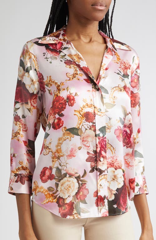 L Agence L'agence Dani Three Quarter Sleeve Silk Button-up Shirt