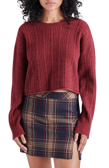 Steve Madden Aerin Cable Crew Sweater In Burgundy