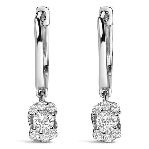 Sterling Silver 1/2 Cttw Lab Grown Diamond Floral Cluster Drop Earrings