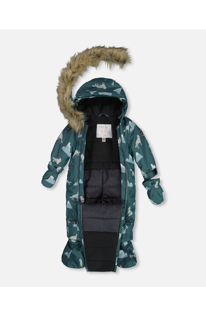 Deux par Deux Baby Boy's One Piece Baby Snowsuit Sage Printed Wolves Designed For Car Seat, Alternate, color,