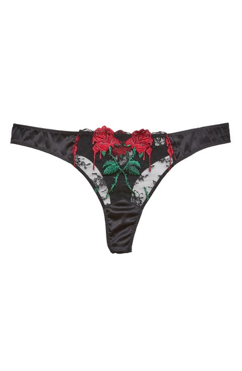 Bleeding Rose Embroidered Thong