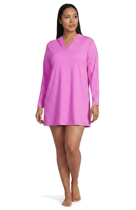 Plus Size Sunshade Upf 50 Hooded Mini Swim Swim Cover-up Dress