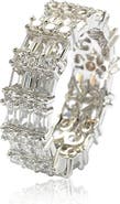 SUZY LEVIAN Sterling Silver Modern Tri-Row White Bagguette CZ Eternity Band