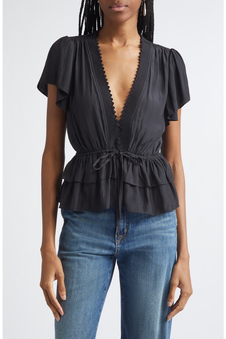 Emberly Peplum Shirt, Main, color, BLACK