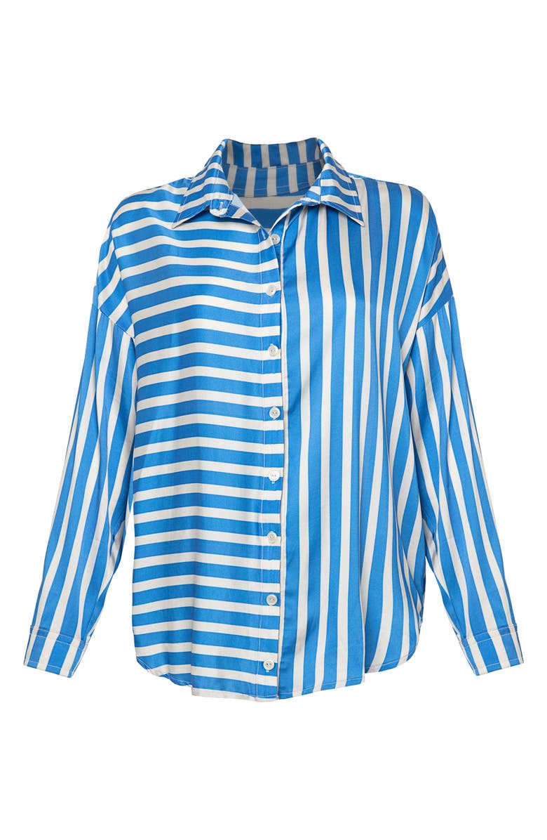 Maaji Azure Manele Stripe Cover-Up Shirt, Alternate, color, Open Blue