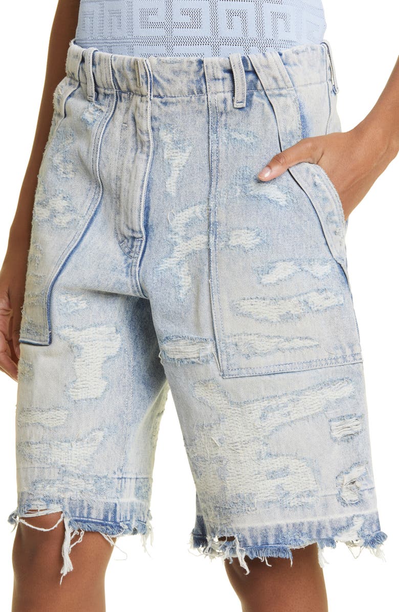 Givenchy Rip & Repair High Waist Denim Cargo Shorts, Alternate, color,