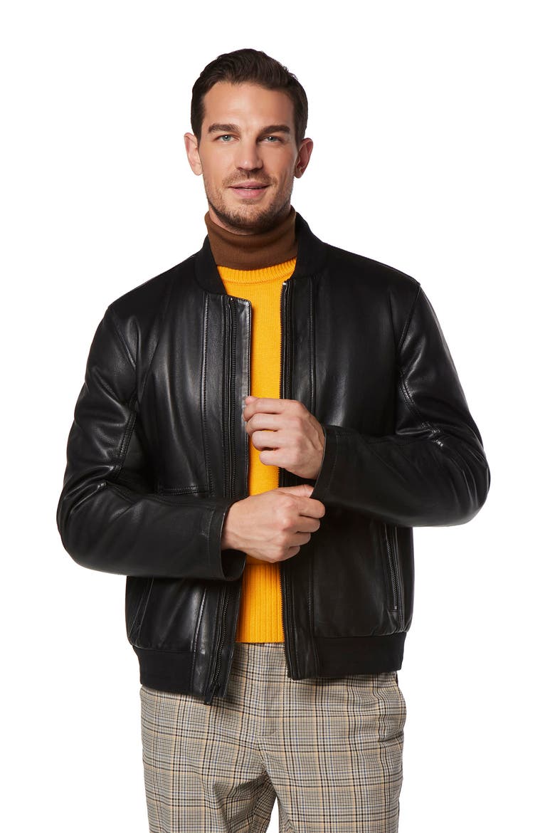 Macneil Leather Bomber Jacket, Alternate, color, BLACK