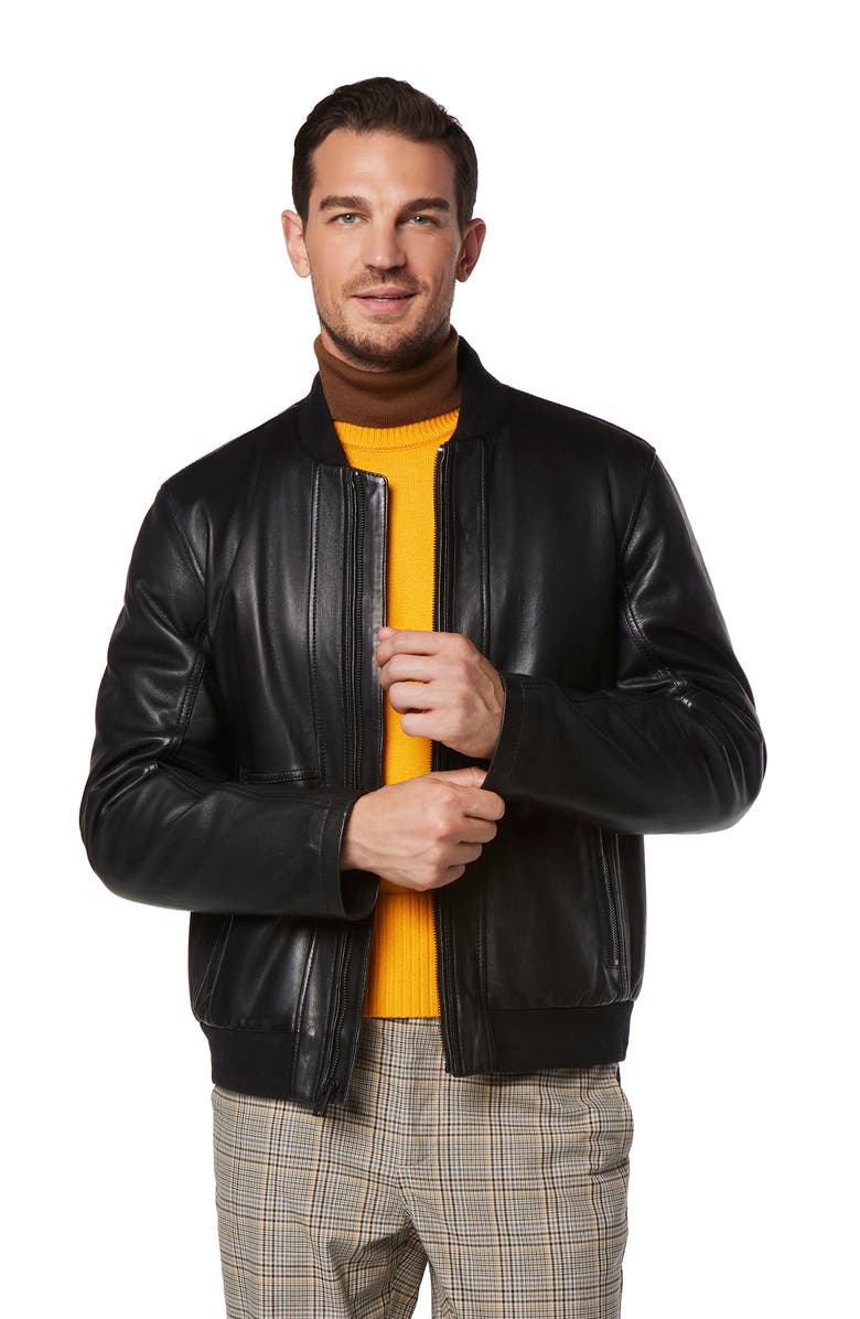 Andrew Marc Macneil Leather Bomber Jacket, Alternate, color, Black