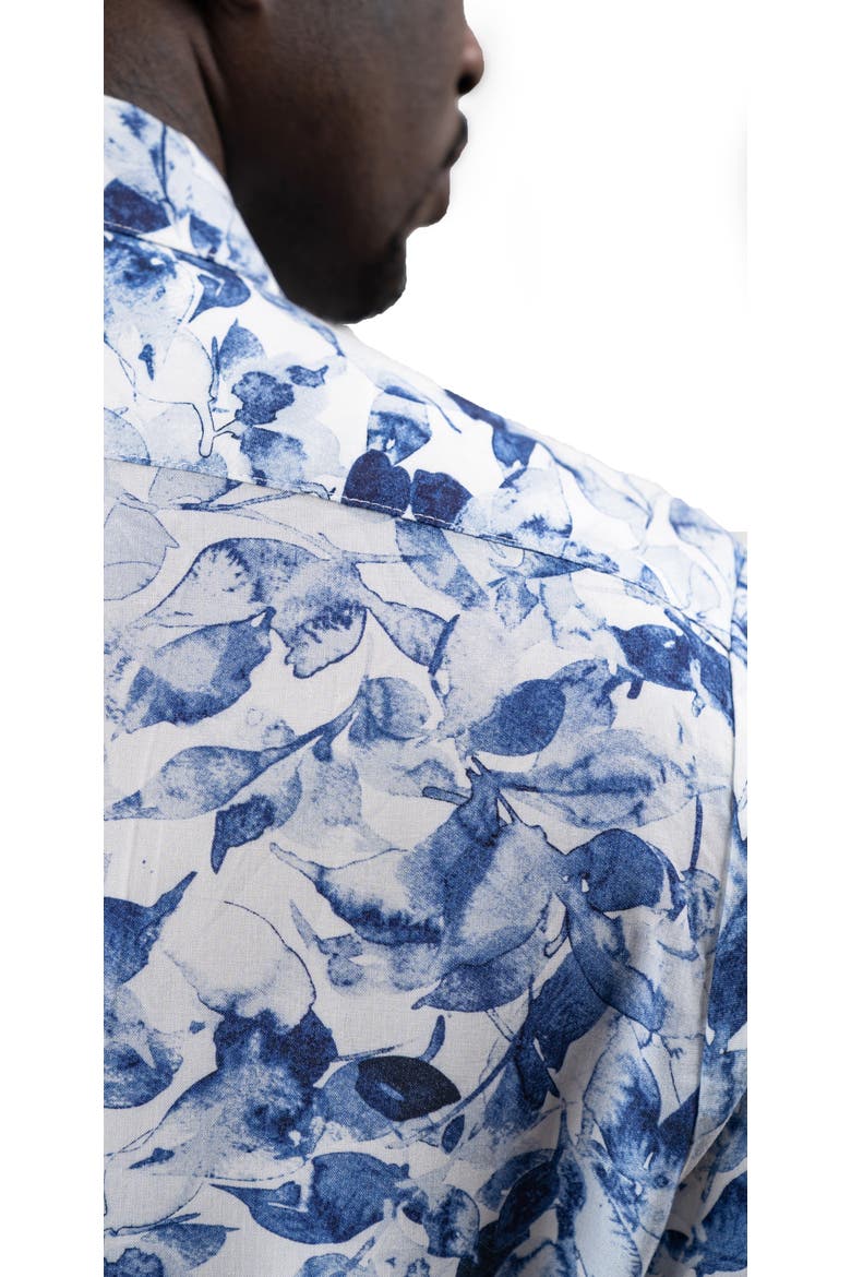 Tropical Print Button-Down Hawaiian Camp Shirt, Alternate, color, Anchorage Indigo