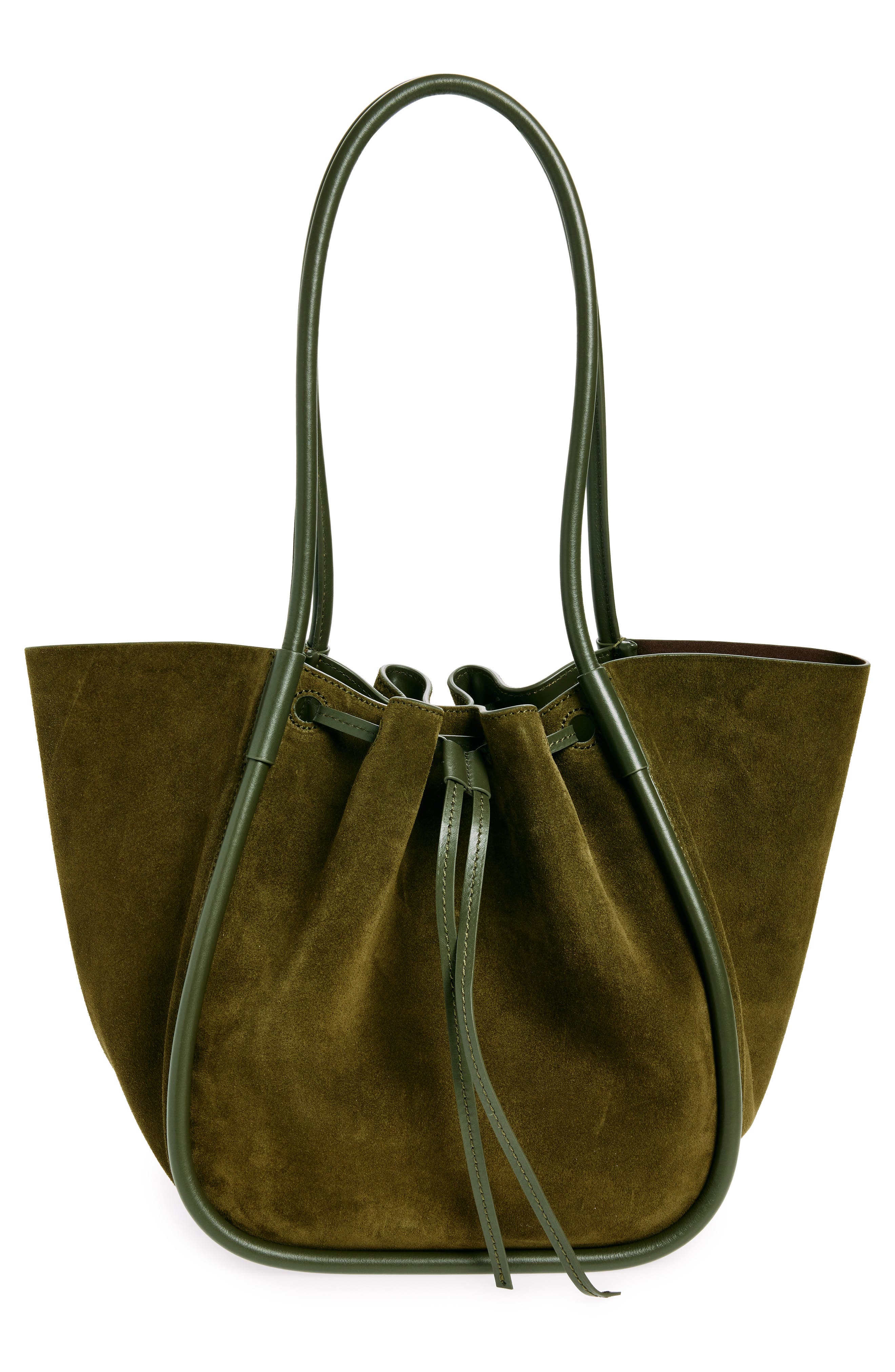 Proenza Schouler Large Ruched Suede Tote, Alternate, color, Olive