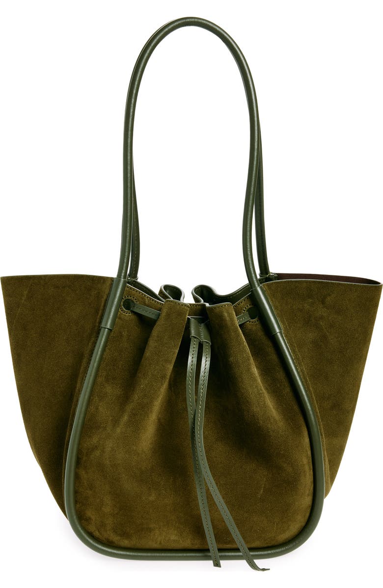 Proenza Schouler Large Ruched Suede Tote, Alternate, color, Olive
