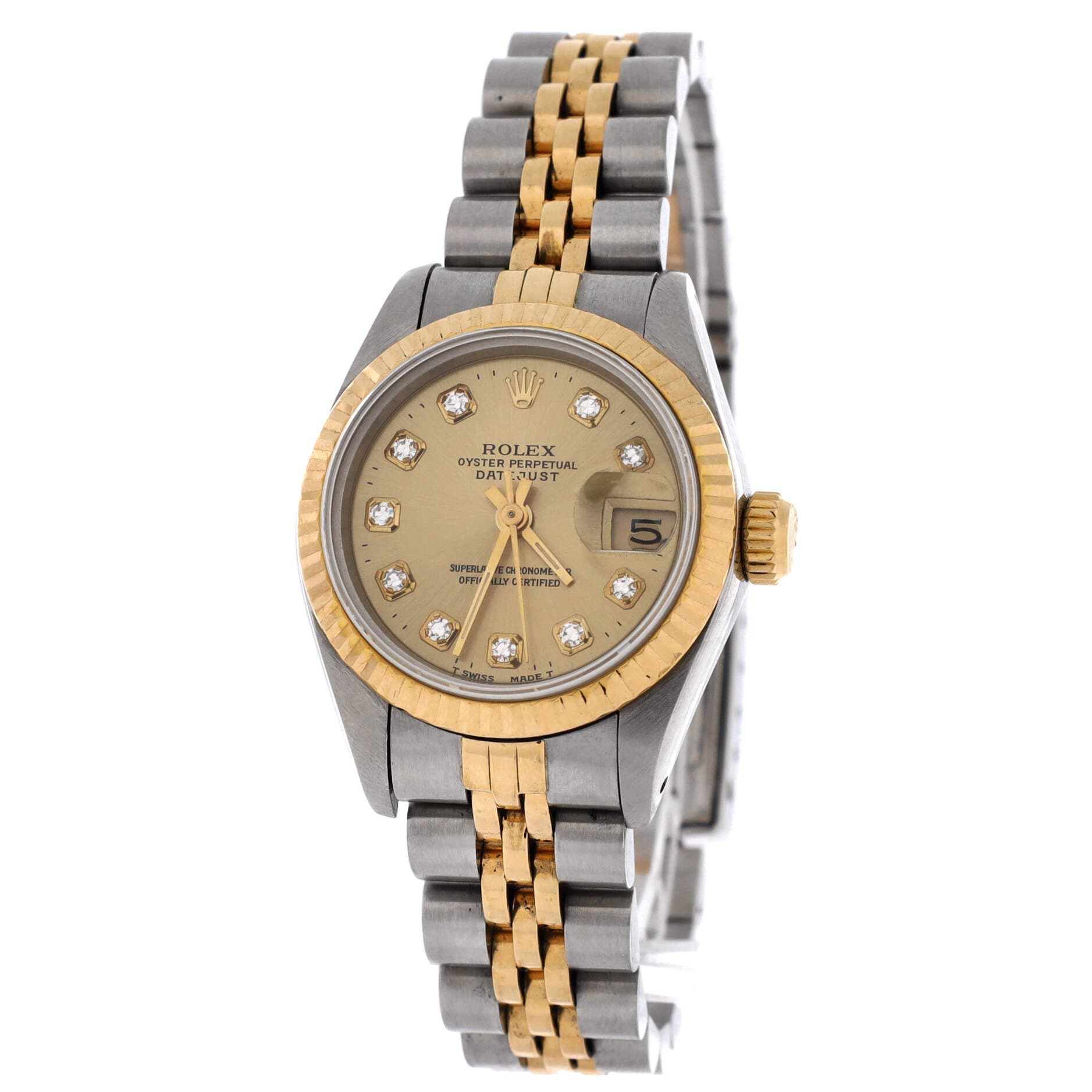 Oyster Perpetual Datejust Automatic Watch Stainless Steel and Yellow Gold with Diamond Markers 26, Alternate, color, Metallic Silver