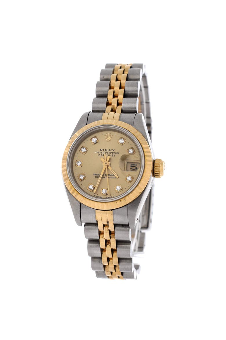 Oyster Perpetual Datejust Automatic Watch Stainless Steel and Yellow Gold with Diamond Markers 26, Alternate, color, Metallic Silver