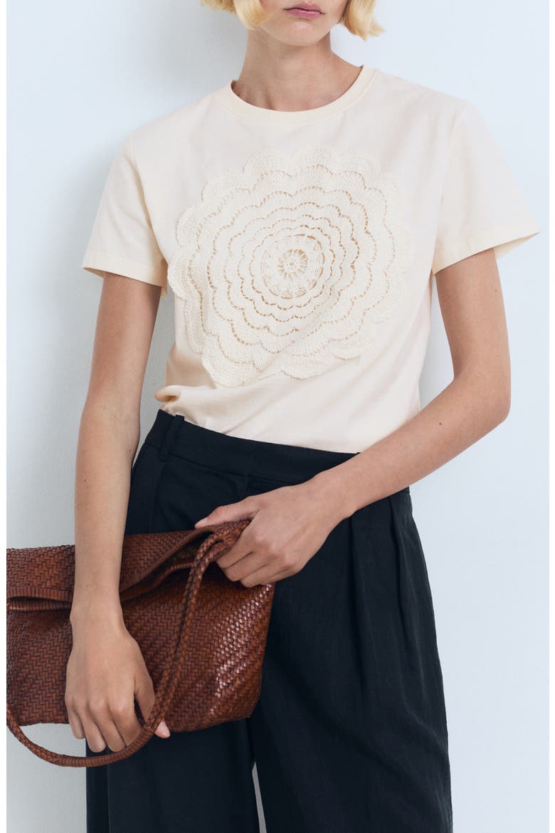Crochet Cotton T-Shirt, Main, color, ECRU