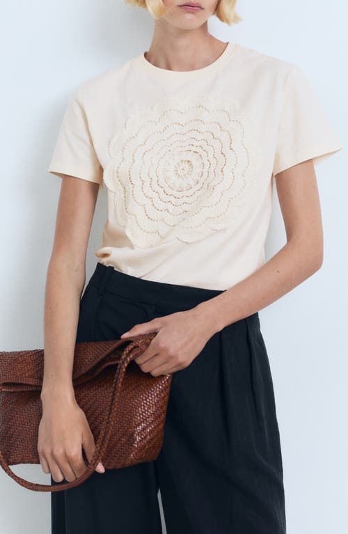 Mango Crochet Cotton T-shirt In Neutral