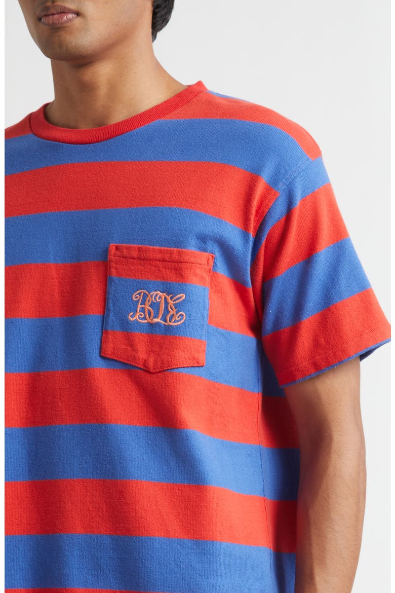 Clubhouse Logo Embroidered Stripe Pocket T-Shirt, Alternate, color, RED BLUE