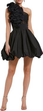 Mac Duggal Taffeta One Shoulder Ruffle Bubble Mini Dress