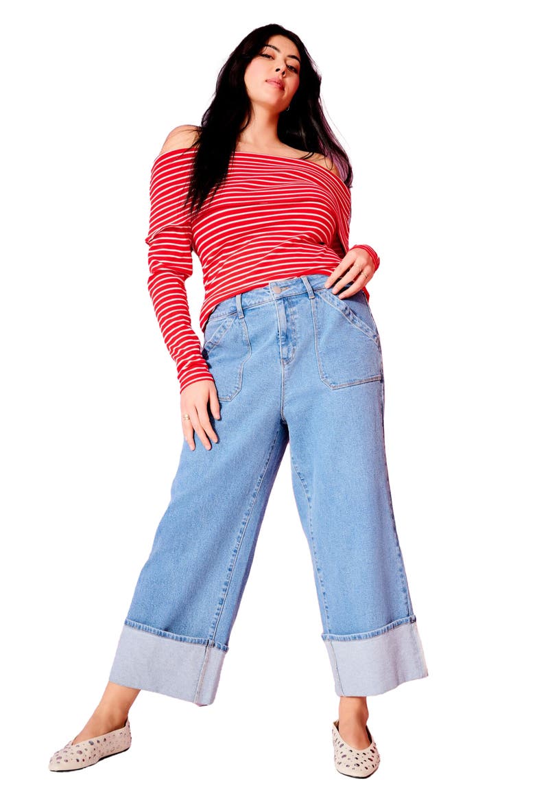 Wide Leg Cropped Cuffed Jeans, Main, color, MEDIUM VINTAGE WASH