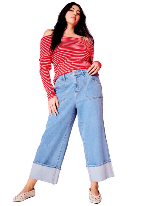 Wide-Leg Cropped Cuffed Jeans