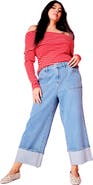June + Vie Wide Leg Cropped Cuffed Jeans