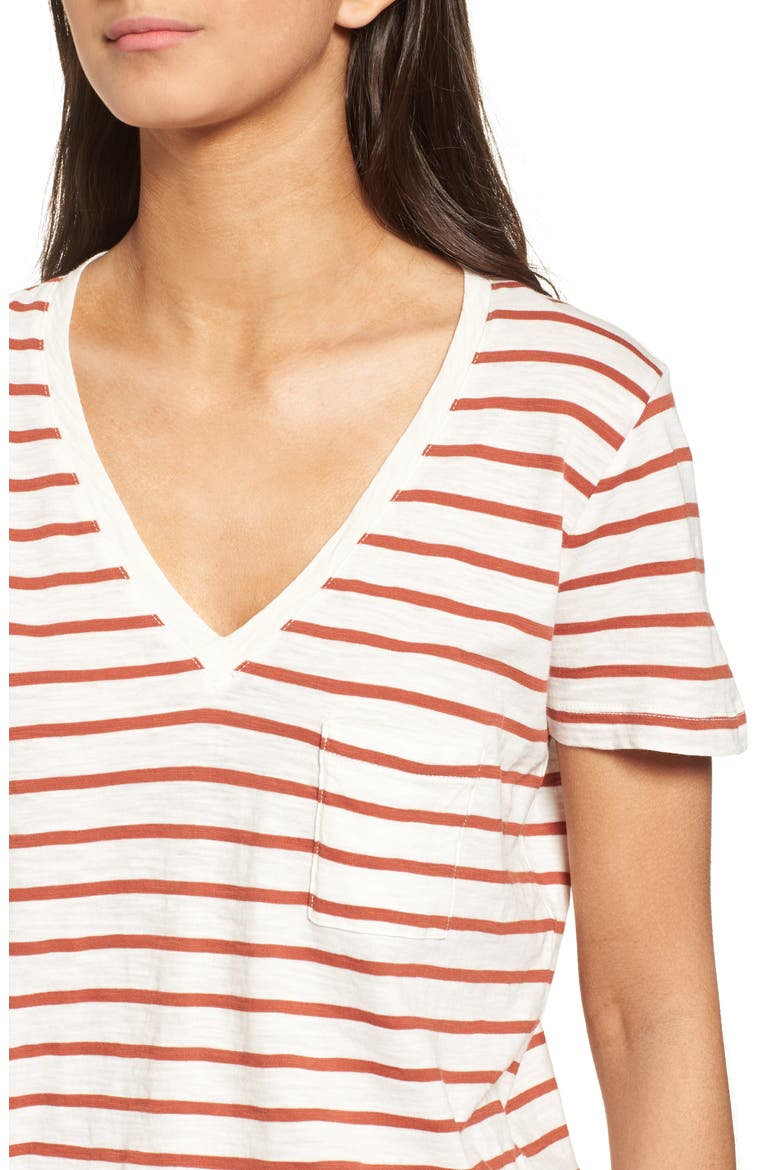 Whisper Cotton Stripe V-Neck Tee, Alternate, color, BURNT EMBER