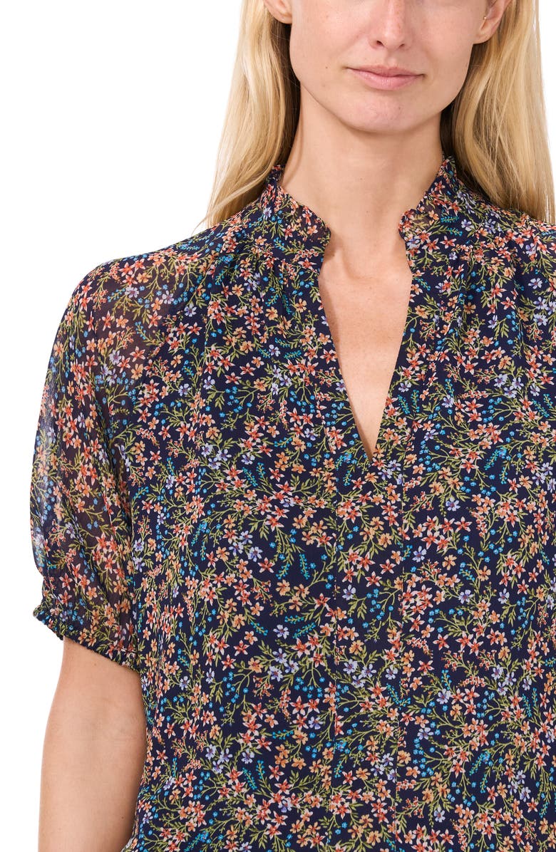 CeCe Floral Print Ruffle Neck Top, Alternate, color,