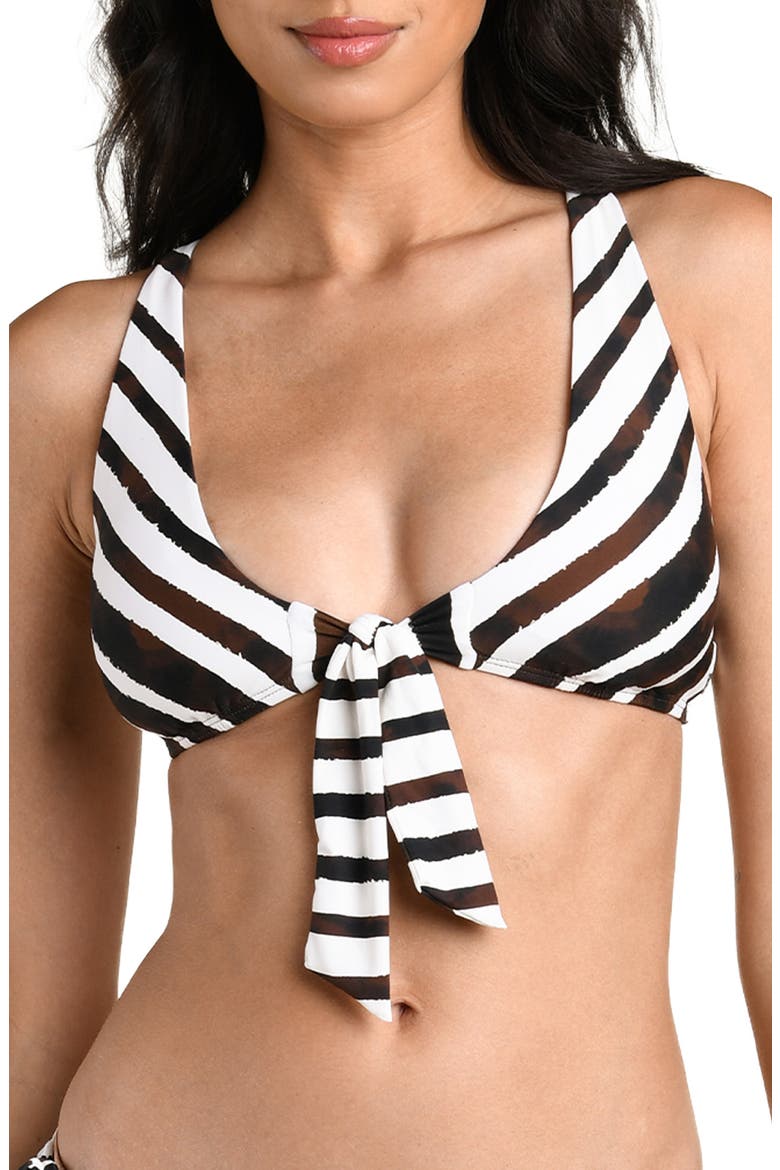 Driftwood Stripe Tie Front Convertible Bikini Top, Main, color, ESPRESSO