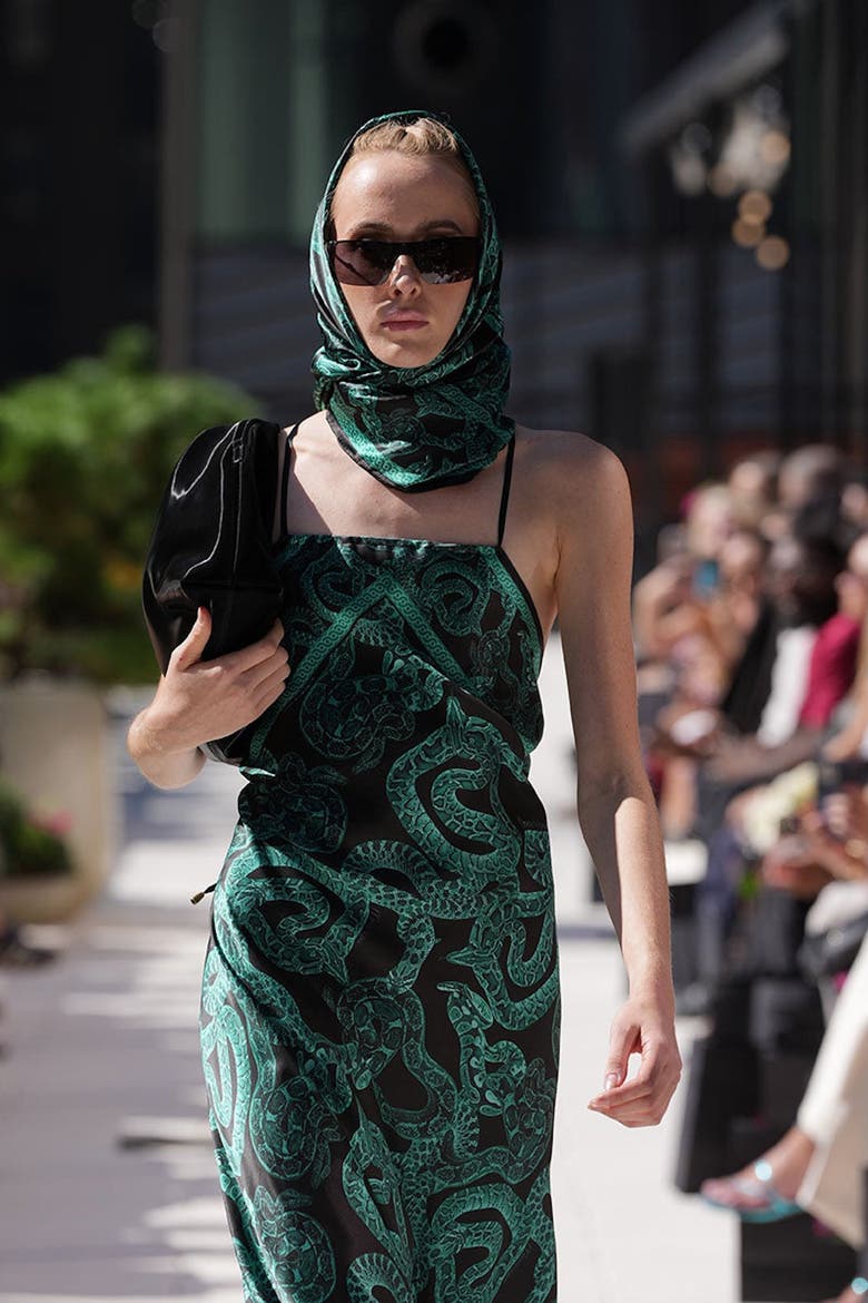 Silk Serpent Noir Maxi Dress, Alternate, color, Forest Green