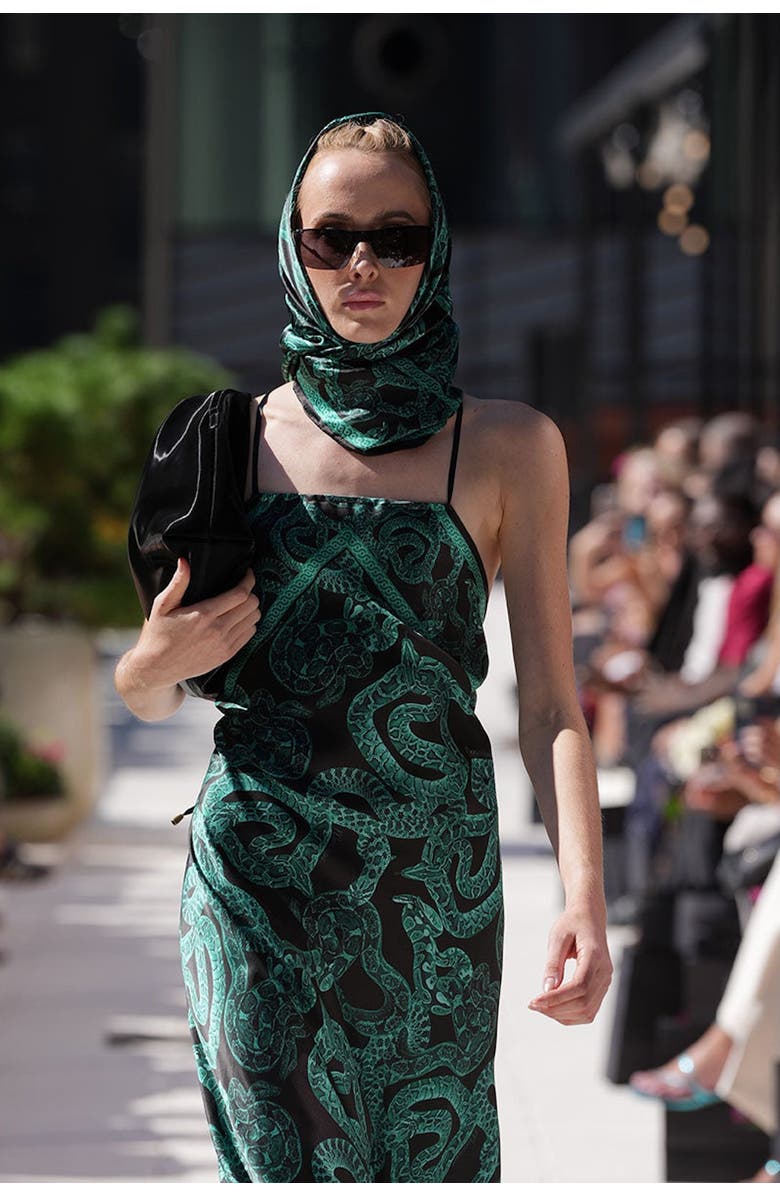 Monzlapur Silk Serpent Noir Maxi Dress, Alternate, color, Forest Green