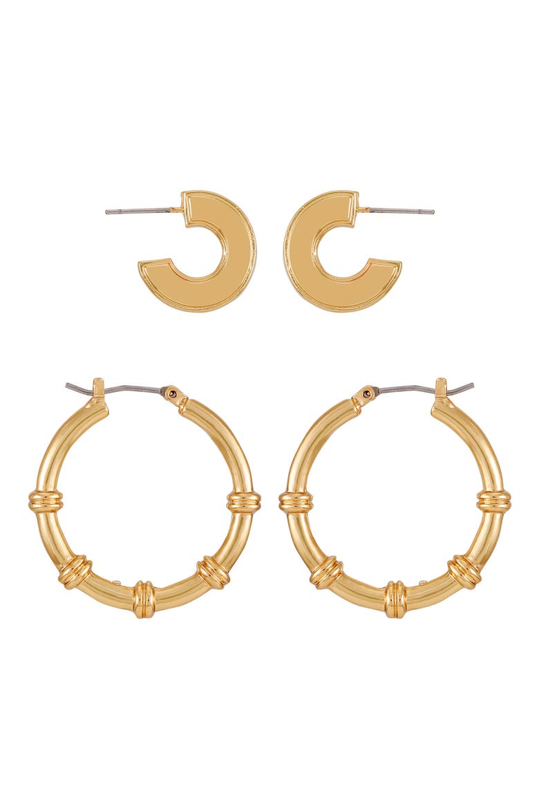 Set of 2 Hoop Earrings, Alternate, color, GOLD