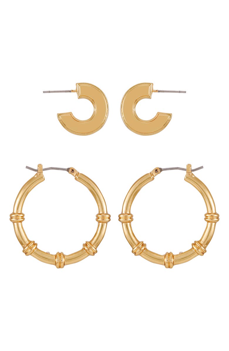 Vince Camuto Set of 2 Hoop Earrings, Alternate, color, Gold Tone