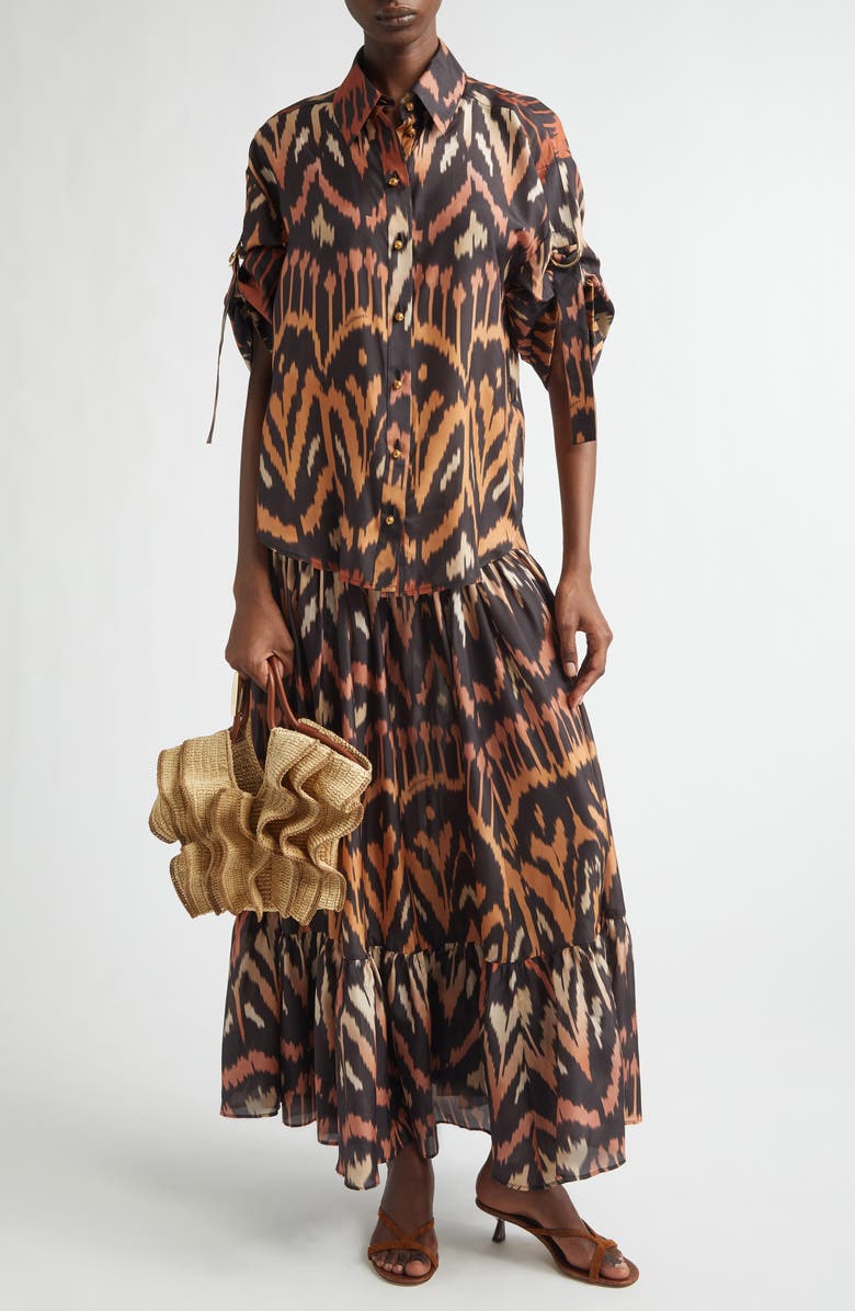 Zimmermann Aster Ikat Print Relaxed Silk Button-Up Shirt, Alternate, color, Charcoal Ikat